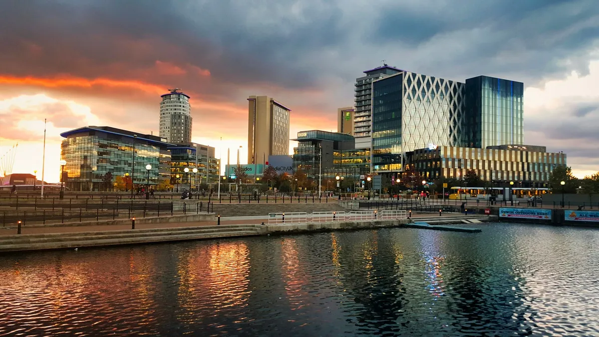 Salford quays at sunset